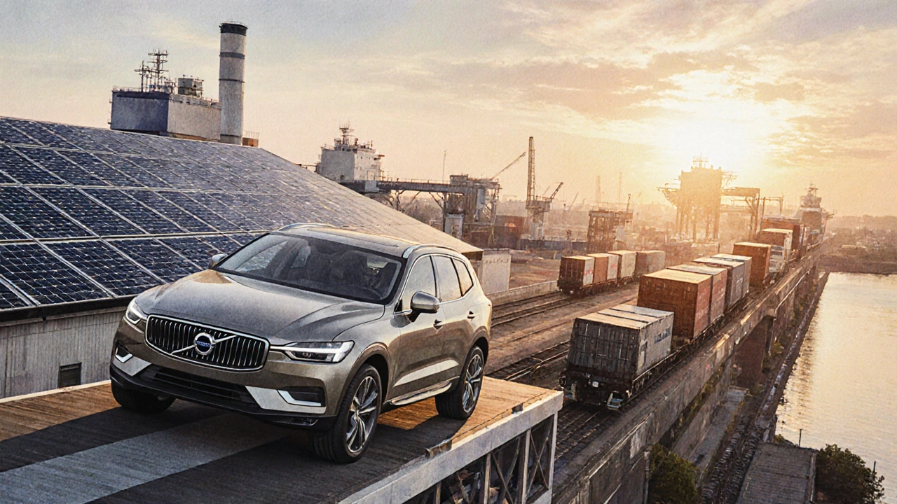 Belgické zařízení v Gentu s fotovoltaikou, vlaky a XC60 připravený k expedici.