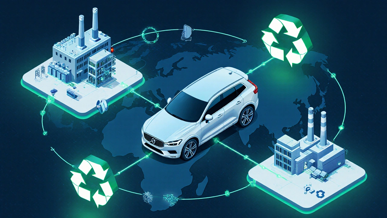 Globální síť výroby Volvo XC60 spojující Švédsko, USA a Čínu.