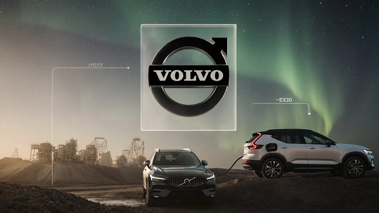 Přehled vývoje loga Volvo od železné rudy přes bezpečnostní pásy po elektrické auto.