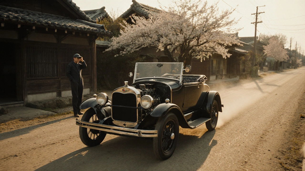 První auto Datsun Type 11 na japonské silnici v roce 1931