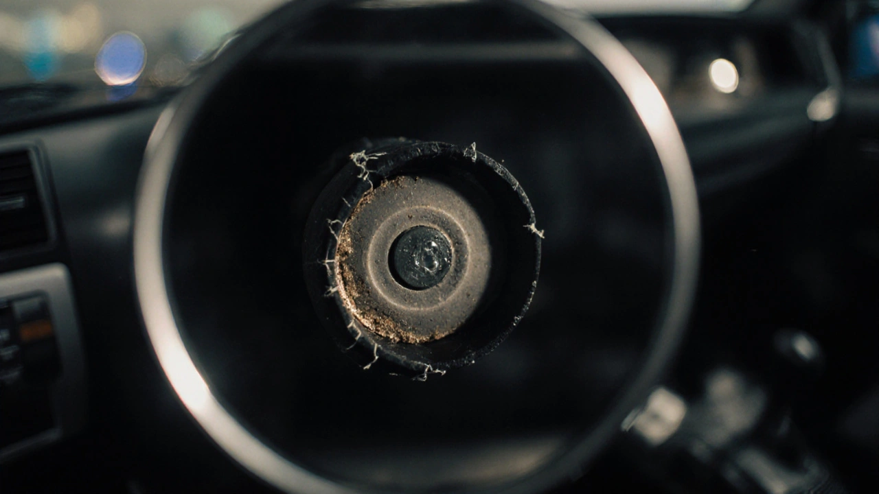 Řídicí páka Toyota Land Cruiser s vysušeným mazivem a prasklinami v plastu.