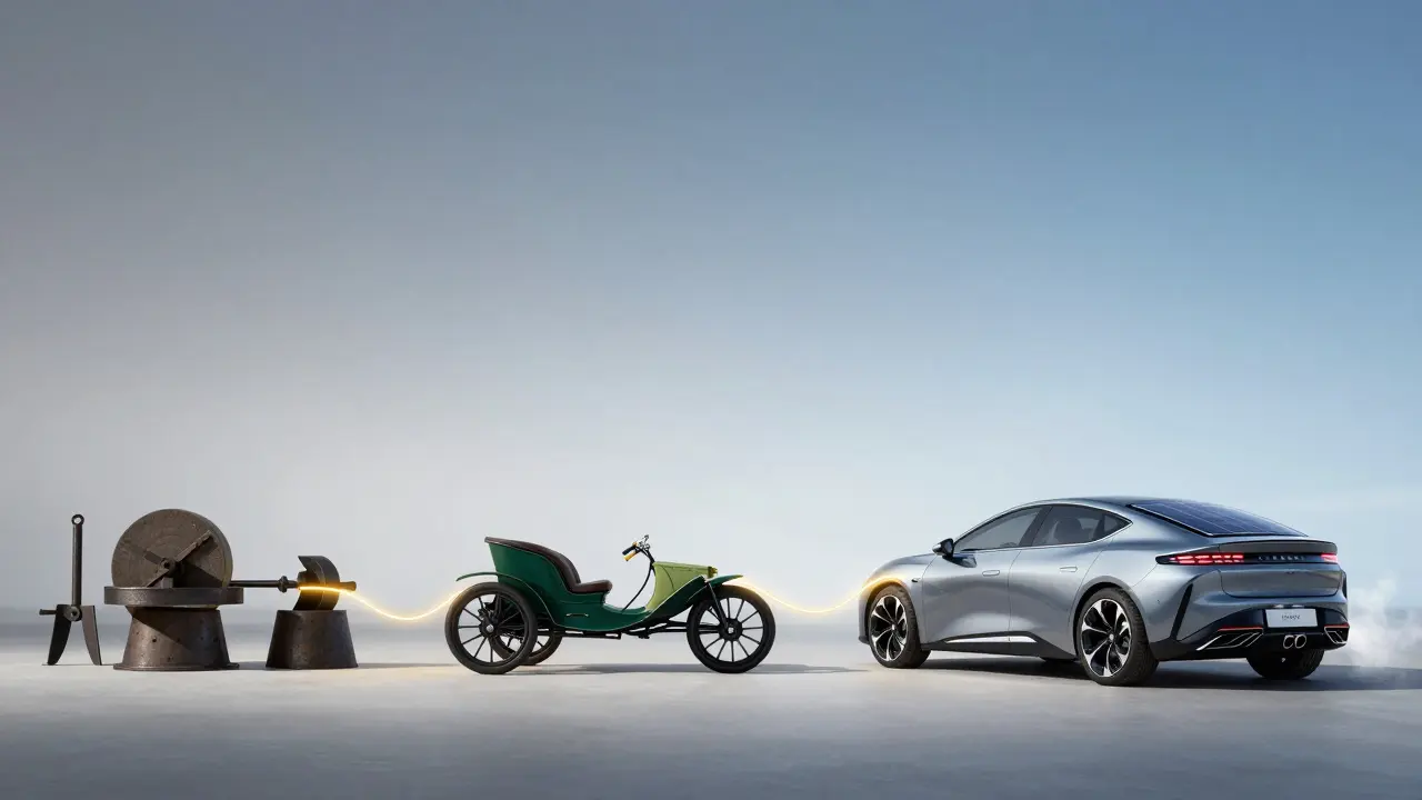 Evoluce Peugeotu: od kovářských nástrojů přes první auto k budoucímu elektromobilu.