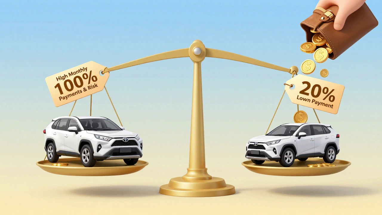 Váha s autem a mincemi: 20% akontace je výhodnější než 100% úvěr.