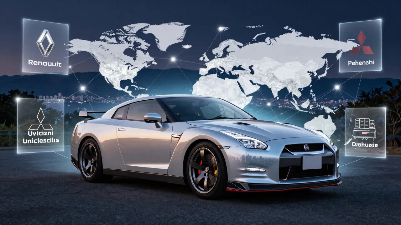 Nissan GT-R vznikající z japonské krajiny, spojený s globálními dodavateli světelnými vlákny.