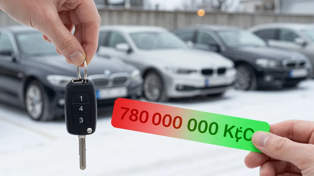 Ruka drží klíč od auta vedle klesající ceny v lednovém prostředí.